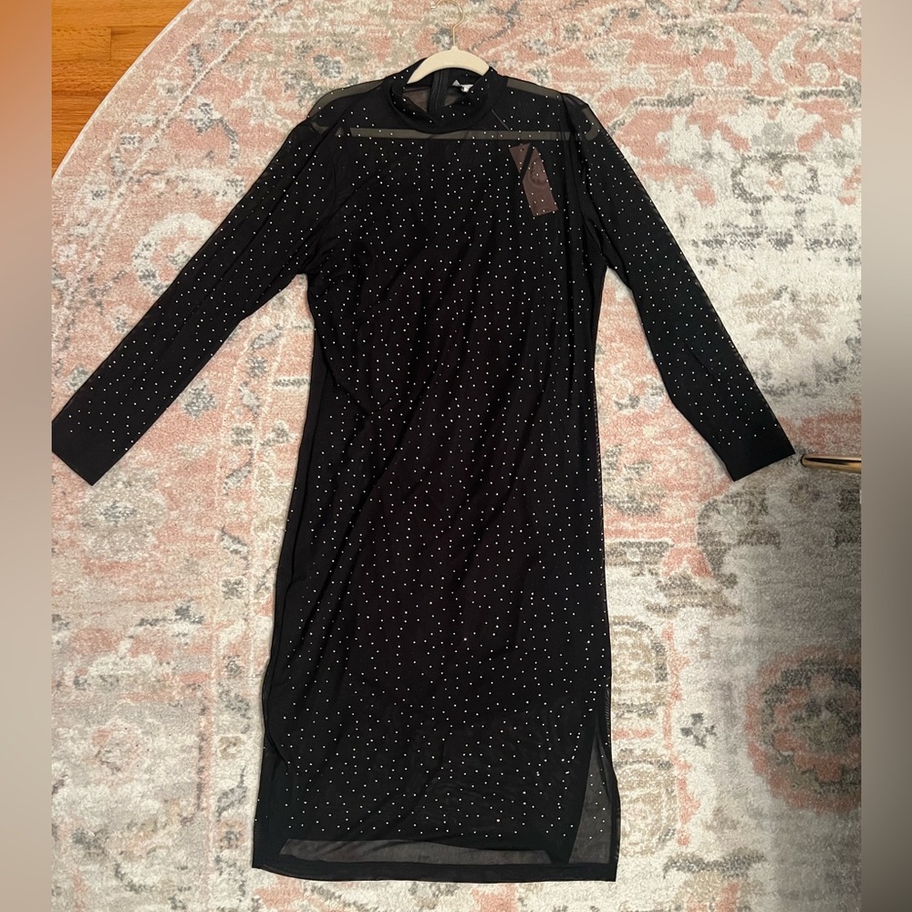 Black Midi Mesh Sequin Dress